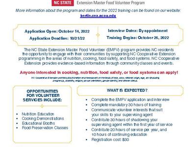 Extension Master Food Volunteer Program Fall 2022 Application Now Open Flyer