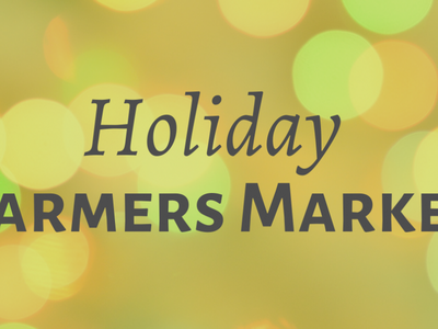Holiday Farmers Market text over blurred multicolored bokeh background