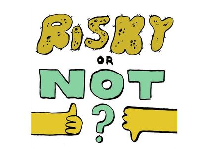 Text "RISKY OR NOT?" with a thumbs-up icon on left and a thumbs-down icon on right