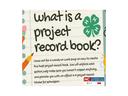 Flyer titled "what is a project record book?" with 4-H clover and NC Cooperative Extension logo