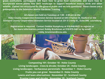 2022 Extension Gardener Workshop Series flyer listing gardening class topics and dates