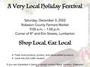 A Very Local Holiday Festival — Dec 3, 2022; Robeson County Farmers Market, 9:00 a.m.–1:00 p.m.; "Shop Local, Eat Local"