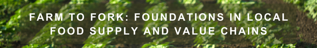 Lettuce field with text: FARM TO FORK: FOUNDATIONS IN LOCAL FOOD SUPPLY AND VALUE CHAINS