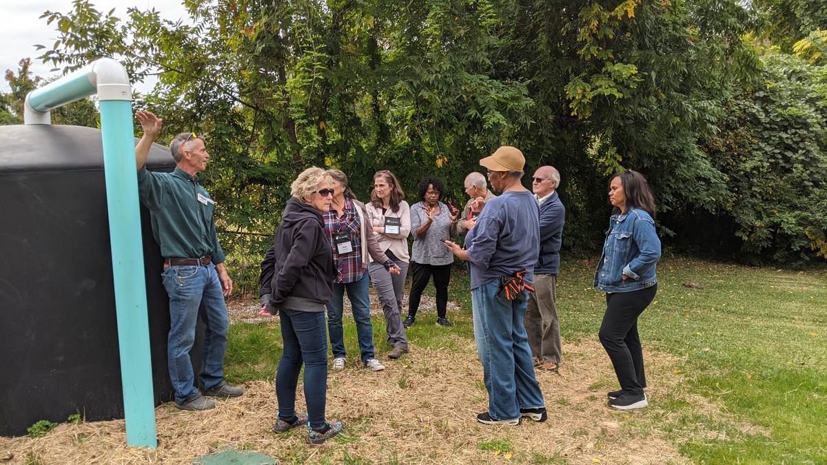 Large cistern captures stormwater runoff.