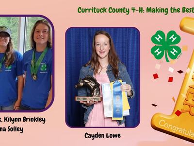 Currituck 4-H National Delegates with image of 4-H clover and number 1 on peach background
