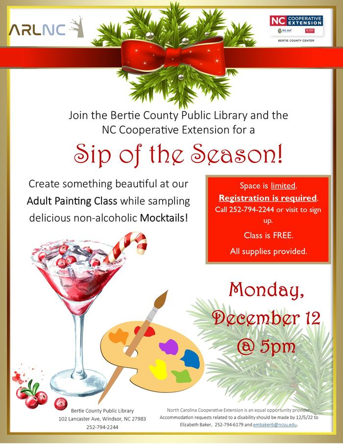 Flyer for Sip N Paint Class Registration
