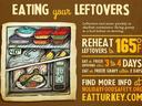 Fridge and microwave illustration; text: REHEAT LEFTOVERS to 165°F; 3–4 DAYS; HOLIDAYFOODSAFETY.ORG