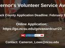 Governor's Volunteer Service Award Currituck County Application Deadline: February 1, 2023, Application Contact Cameron Lowe