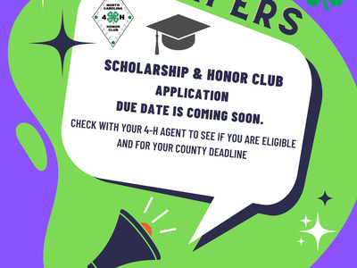 4-H'ers Scholarship & Honor Club Application Due Date is Coming Soon. Check with your 4-H agent to see if you are Eligible and for your county deadline.