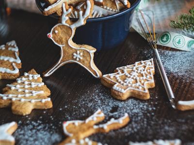 gingerbread cookies in Christmas shapes.