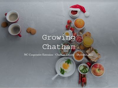 Growing Chatham December 2022 Edition Cover page of various fruits and vegetables arranged in the shape of a tree