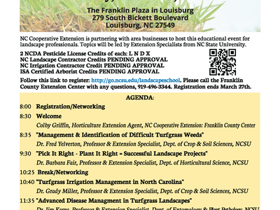 Triangle Area Landscape School flyer, registration info., dates, time and location grass background heading
