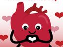 Anthropomorphic red heart making a hand-heart gesture; text "National Wear Red Day"