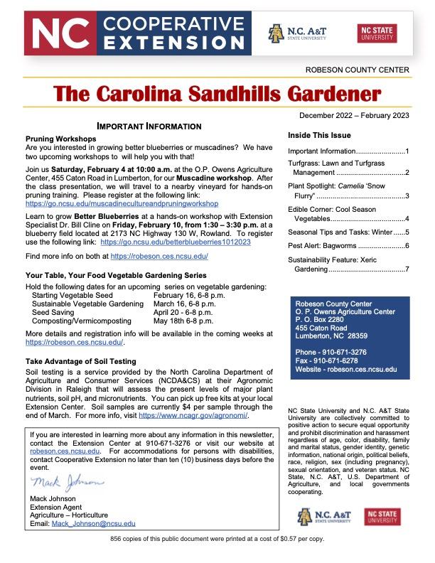 Cover page of Winter edition newsletter