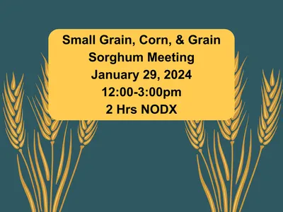 Blue green background with wheat. Gold Box with verbiage.