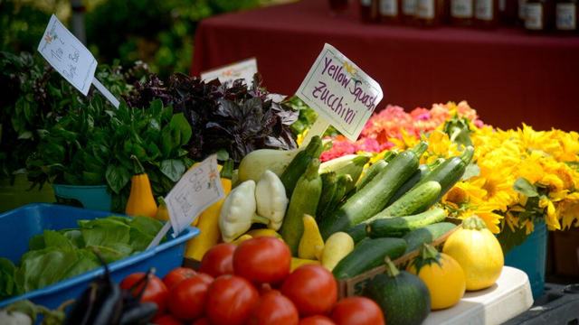 Array of produce at farmers market available for purchase using SFMNP vouchers.