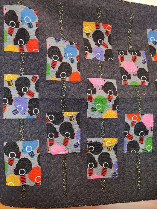 A quilt with an African themed pattern.
