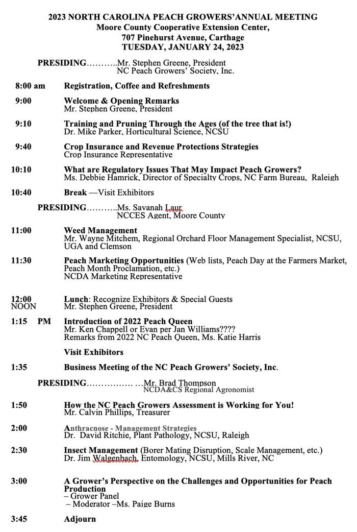 Agenda for peach growers annual meeting
