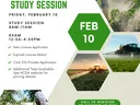 Pesticide Applicator Exam & Study Session flyer, Feb 10; study 8–11am, exam 12:30–4:30pm