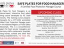 SAFE PLATES FOR FOOD MANAGERS — Class Mar 20 & 27, Wilkesboro NC; $140; register by Mar 8