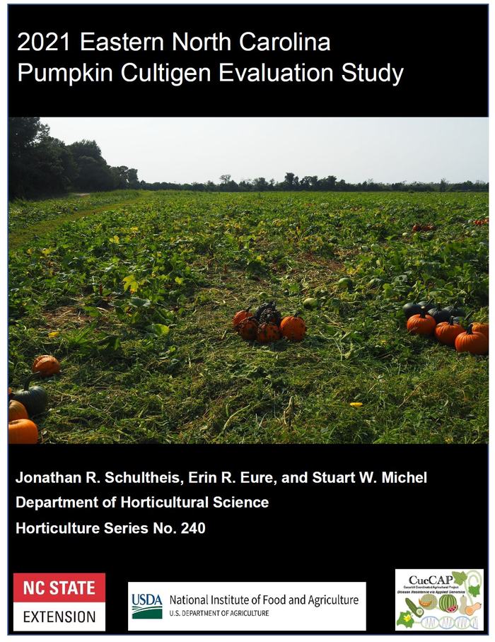 Cover page for the 2021 Eastern North Carolina Pumpkin Cultigen Evaluation Study. 