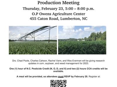 2023 Tri-County Corn and Soybean Production Meeting — Feb 23, 5–8 p.m., Lumberton, NC