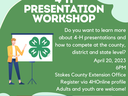 4-H Presentation Workshop: April 20, 2023, 6PM; Stokes County Ext.; register via 4HOnline