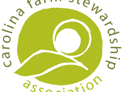 Green circular logo with stylized sun and two leaves; text "carolina farm stewardship association"