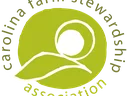 Green circular logo with stylized sun and two leaves; text "carolina farm stewardship association"
