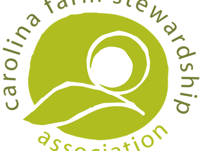 Green circular logo with stylized sun and two leaves; text "carolina farm stewardship association"
