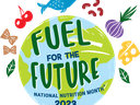Globe graphic with text "FUEL FOR THE FUTURE" and "National Nutrition Month 2023", surrounded by food icons