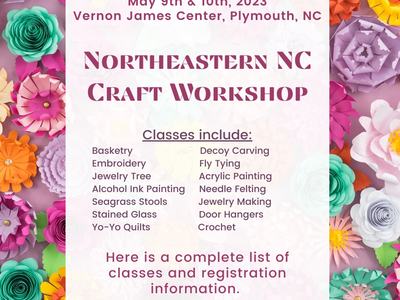 Colorful paper flowers with information on NC Craft Workshop
