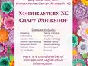 Colorful paper flowers with information on NC Craft Workshop