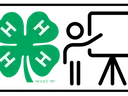4-H logo with graphic of person presenting in front of a screen