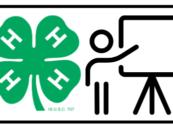 4-H logo with graphic of person presenting in front of a screen