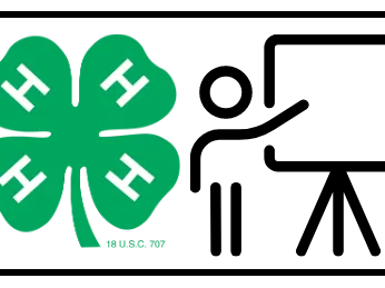 4-H logo with graphic of person presenting in front of a screen