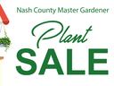 Market cart with potted plants and hanging baskets and text "Nash County Master Gardener Plant SALE"