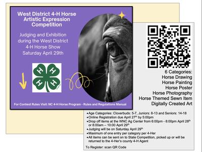 West District 4‑H Horse Artistic Expression Competition; Judging & exhibition Saturday April 29