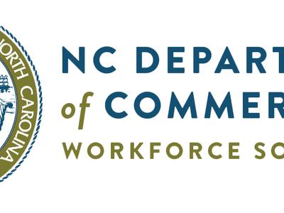 North Carolina state seal next to text "NC Department of Commerce Workforce Solutions"