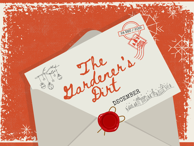 Red background with cream envelope with the words The Gardener's Dirt