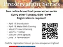 Home Food Preservation Series flyer - free online sessions; dates listed and QR code