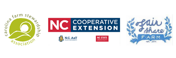N.C. Cooperative Extension, Carolina Farm Stewardship Association and Fair Share Farm logos.