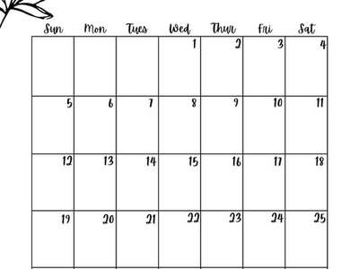 March 2023 calendar grid with handwritten numbers, weekday headings and leaf corner decorations