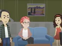 Monica and her grandma and dad in the living room