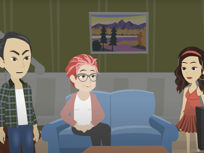 Monica and her grandma and dad in the living room