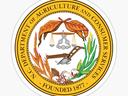 N.C. Department of Agriculture and Consumer Services seal, Founded 1877, plow, scales, crops