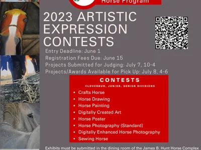 NC State 4‑H Horse Program poster: 2023 Artistic Expression Contests; entry deadline June 1