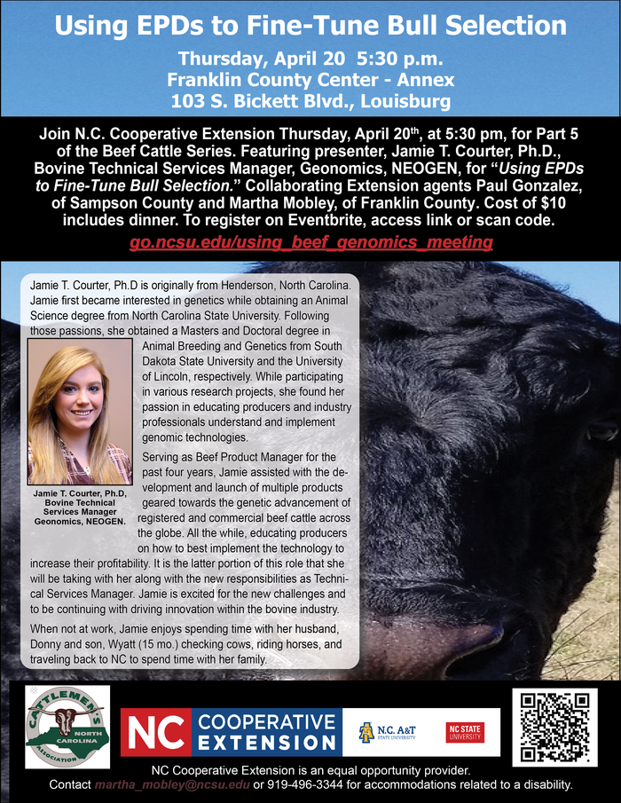 Using EPDs to Fine-Tune Bull Selection flier with date, time and location registration, with image and bio of speaker.