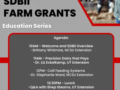 SDBII Farm Grants Education Series flyer: May 3, 2023 Canton, NC 10am–1pm agenda and RSVP