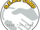 Round logo: handshake graphic with text S.E.A.L. CAMP and SEAL THE DEAL